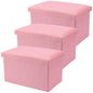 HOZEON 3 Pack 15.7 x 9.8 x 9.10 Inches Folding Storage Ottoman, Pink Rectangle Footrest Seat, Multifunctional Foot Stool for Living Room, Office, Traveling, Fishing, Camping - color: Pink