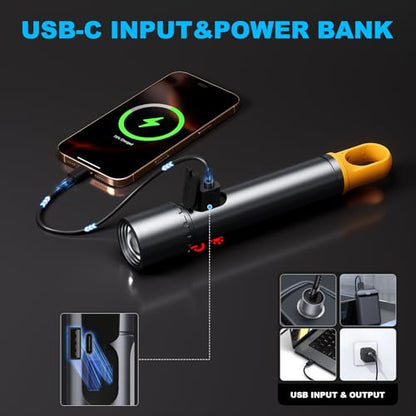 ADDplus Magnetic Flashlight Rechargeable,Flashlights High Lumens with 9 Modes,Waterproof, Adjustable,Powerful Flash Light,Emergency Multi-Flashlights for Home,Car,Hiking,Camping (1, Black) - color: Black