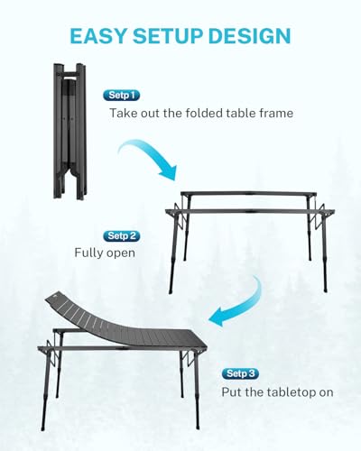 Gonex 50" Camping Table with Adjustable Height Legs for Uneven Ground, Portable Folding Aluminum Roll Up Table with Mesh Pocket for Camping, Picnic, BBQ, Cooking, Beach