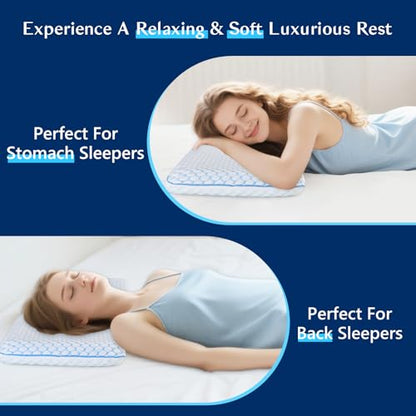Stomach Sleeping Pillow for Shoulder and Neck Pain Relief, Thin Memory Foam Pillows - Cooling Slim Gel Memory Foam Pillow for Stomach and Back Sleepers ,Low Profile pillows 2.75-inches -King size - size: 2.75"H (King) Ultra Slim