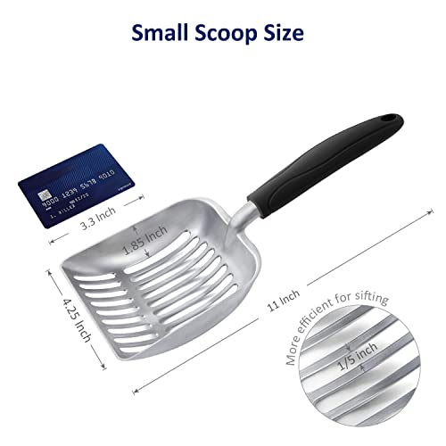 WePet Cat Litter Scoop, Aluminum Alloy Sifter, Kitty Metal Scooper, Deep Shovel, Long Handle, Poop Sifting, Kitten Pooper Lifter, Durable, Heavy Duty, for Litter Box - color: FLAT Aluminum \ #06 Black Handle, size: Small