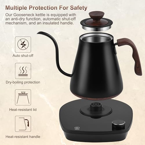 Gooseneck Electric Kettle, Intelligent Temperature Control, Stainless Steel Inner, Quick Heating, for Pour Over Coffee, Brew Tea, Boil Hot Water, 1000W 0.9L Black - color: Black