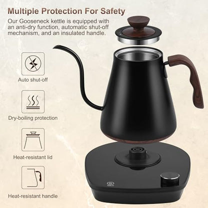 Gooseneck Electric Kettle, Intelligent Temperature Control, Stainless Steel Inner, Quick Heating, for Pour Over Coffee, Brew Tea, Boil Hot Water, 1000W 0.9L Black - color: Black