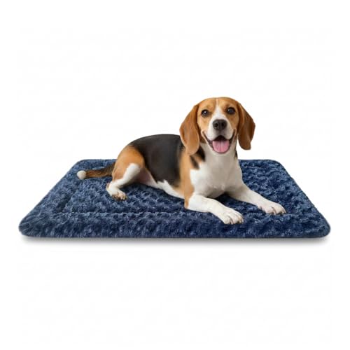 Dog Bed Mat, Dual-Sided Dog Crate Bed Mat - Ultra Soft & Machine Washable Kennel Pad for Medium Dogs, All-Season Comfort Pet Bed for Crates, Travel, and Home, Dark Blue 30 x 18 Inch - color: Dark Blue, size: Medium 30 x 18 x 1.5 in