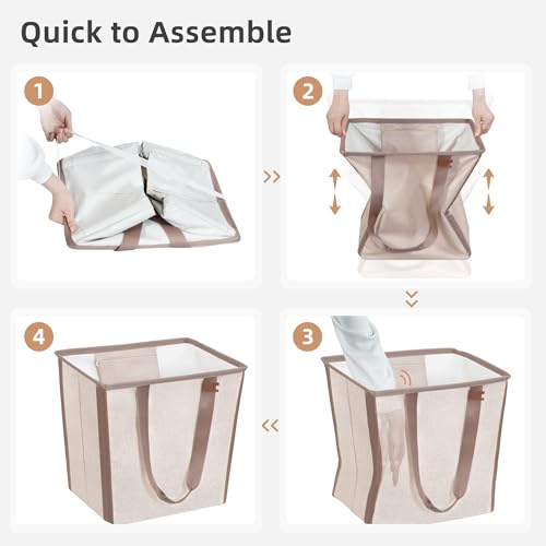 STORAGE MANIAC Collapsible Laundry Basket, 16.9 Gal. Large Pop-up Laundry Hamper with Long Carry Handles, Space-Saving Foldable Clothes Hamper with Bottom Elastic Band, Travel Laundry Bags, Oat Beige - color: Oat Beige