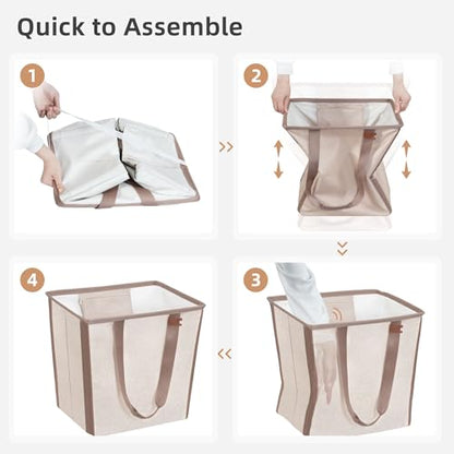 STORAGE MANIAC Collapsible Laundry Basket, 16.9 Gal. Large Pop-up Laundry Hamper with Long Carry Handles, Space-Saving Foldable Clothes Hamper with Bottom Elastic Band, Travel Laundry Bags, Oat Beige - color: Oat Beige