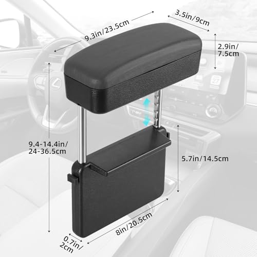Rupse Car armrest Storage Box,Car Center Console armrest Box,Forearm Wrist Support Adjustable Armrest for Most Car Models - style: Wood grain black