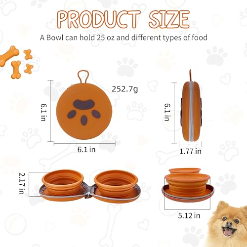 Collapsible Dog Bowls, 2-in-1 Pet Portable Travel Double Bowl Water Food Feeder Traveling Camping & Walking 25oz Brown - color: Brown