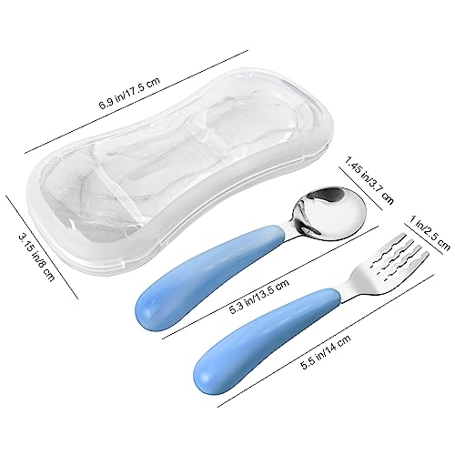 VANRA 2 Pieces Toddler Fork and Spoon Set with Travel Case 18/8 Stainless Steel Toddler Utensils Kids Silverware Children Flatware Child Cutlery Set for School Lunch Box (Blue) - color: Blue