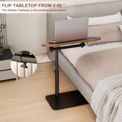Solid Wood C Shaped Side Table for Sofa/Bed, Adjustable Height C Shaped End Table Metal Base, 360°Swivel/Flip Top Couch Tables That Slide Under, Small Spaces Laptop Stand Coffee Table (Walnut A) - color: Walnut a