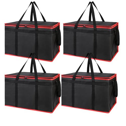 Bodaon 4-Pack Cooler Insulated Food Delivery Bag, Rideshare Delivery Bag, XXX-Large Thermal Bags for Catering/Hot Pizza, Travel/Camping Essentials/Picnic/Grocery Reusable Warmer Frozen, Black-Red Edge - color: Black-Red Edge, size: XXX-Large