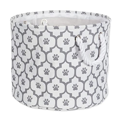 Bone Dry Pet Storage Collection Lattice Paw Print, Small Round, White/Gray - color: White/Gray, size: Small Round