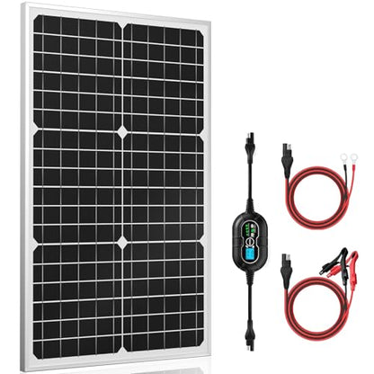 SUNER POWER 12V Solar Panel Kit 30W, High Efficiency 30 Watt Solar Panel + Ultra-Smart 10A MPPT Charge Controller, Solar Battery Trickle Charger Maintainer for Boat Car RV Motorcycle Marine Automotive
