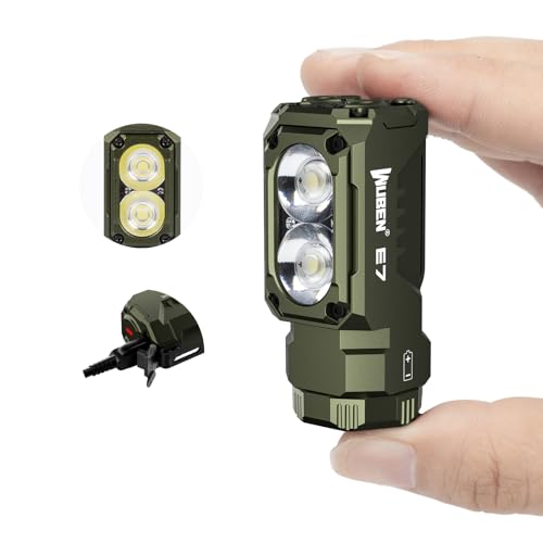 WUBEN E7 1800 Lumen Rechargeable Mini Flashlight with Magnet - Super Bright 6 Modes ArmyGreen EDC Flashlight, Typ-C Rechargeable LED; IP68 Pocket Flashlight for Headlamp Use, Rescue, Camping - color: Army Green LBG