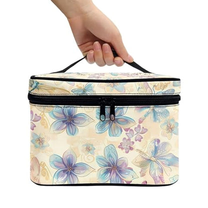 Cosmetic Bags Dragonfly Flower Printed Makeup Organizer Case for Women Ladies Multifunctional Toiletry Bursh Holder Purse Bathroom Receive Bag - color: Dragonfly Flower