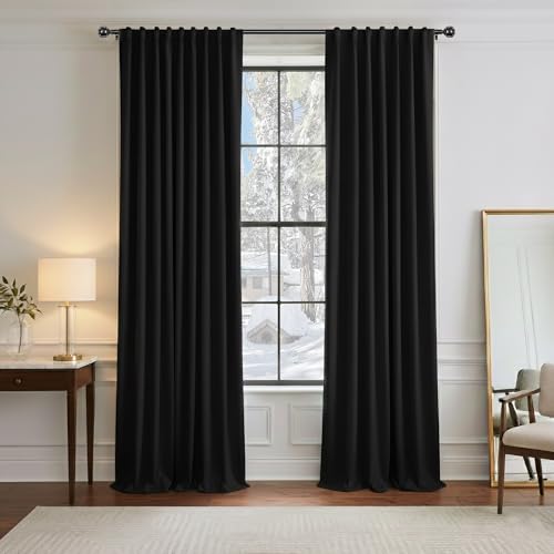 PONY DANCE Blackout Curtains 90 inches Long - Black Room Darkening Floor Length Window Curtains for Living Room/Bedroom with Back Tab Slot Top Home Decor Draperies, 42" W x 90" L, 2 Panels - color: Black, size: 42"W x 90"L (Pack of 2)