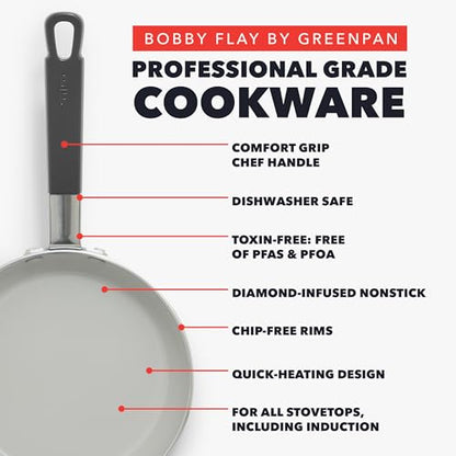 GreenPan x Bobby Flay 13 Piece Nonstick Cookware Pots and Pans Set, PFAS-Free Diamond Ceramic, Induction Suitable, Easy Clean Dishwasher & Oven Safe, Stay-Cool Silicone Handles, Glass Lids, Graphite - color: Graphite