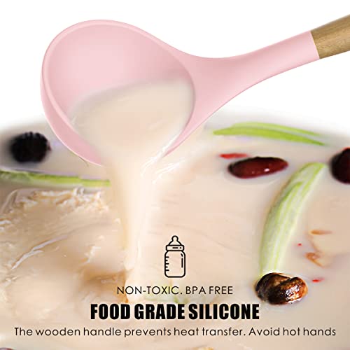 oannao Silicone Kitchen Utensils Set - 446°F Heat Resistant Cooking Utensil Sets, Spatula,Turner,Tongs,Spoon,Whisk, Wooden Handle Silicone Kitchen Gadgets Tools for Non-Stick Cookware BPA Free (Pink) - color: Pink