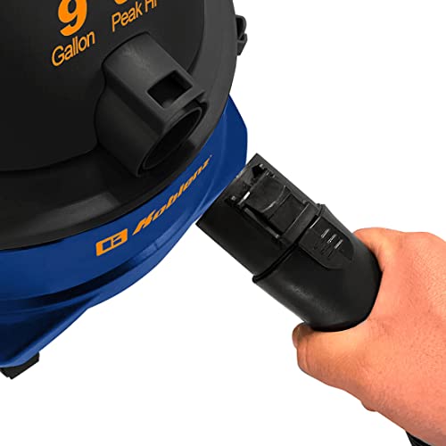 Koblenz WD-9 L212 Wet Dry Vacuum Cleaner, 9 Gallon, 5.0 PHP, 3-in-1 Suction & Blower, Big Vacuum Cleaners for Home, Heavy Duty Shop Vac, Click-N-Lock Hose, Swivel Casters, Black/Blues - size: 9 Gallon 5.0 HP