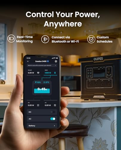 OUPES Exodus 2400 Solar Generator with a 240W Panel, 2400W / 2160Wh Portable Power Station with APP Control & UPS for RV, Home Backup, Professional Outdoor Use - style: Exodus 2400 +240W Panel