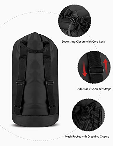 Dalykate Backpack Laundry Bag, Laundry Backpack with Shoulder Straps and Mesh Pocket Nylon Clothes Hamper Bag with Drawstring Closure - color: Black-1