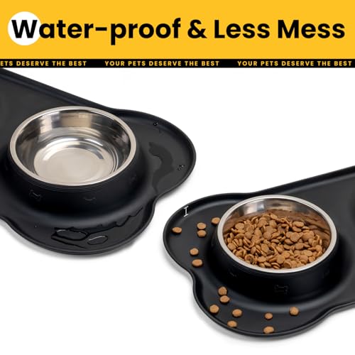 Conlun Dog Bowls with Silicone Feeding Mat, No Spill Food Water Dish Set, Dishwasher Safe, 2 Stainless Steel Puppy Bowls, Suitable for Tiny Dogs Kittens Cats Rabbits Pets under 8lbs, Extra Small,Black - color: Black, size: Extra Small-5 oz