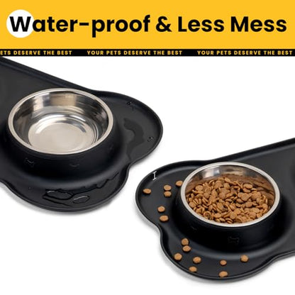 Conlun Dog Bowls with Silicone Feeding Mat, No Spill Food Water Dish Set, Dishwasher Safe, 2 Stainless Steel Puppy Bowls, Suitable for Tiny Dogs Kittens Cats Rabbits Pets under 8lbs, Extra Small,Black - color: Black, size: Extra Small-5 oz