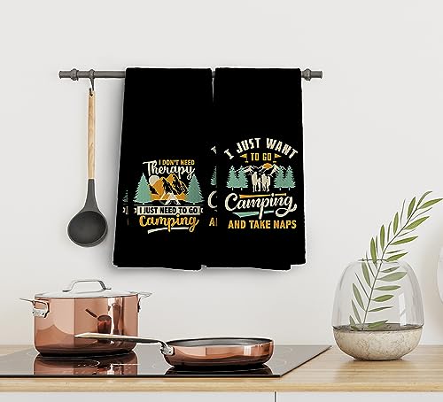 Camp Towel, Camper Gifts, Camping Tents Decor, Kitchen Towels, Set of 2, 16x24 - color: Black Camper-4