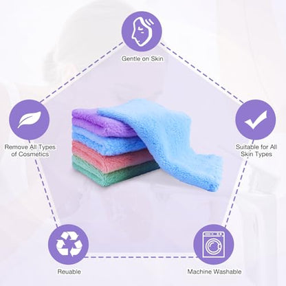 28 Pack Makeup Remover Cloths, Super Soft Premium Coral Velvet Facial Cleansing Towels 7x7 Inch, Highly Absorbent Microfiber Reusable Washcloths for Face, Eye, Lips