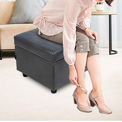 H&B Luxuries Tufted Leather Square Flip Top Storage Ottoman Cube Foot Rest (Grey with Storage) - color: Grey With Storage