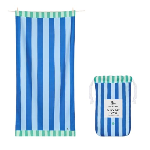 Dock & Bay Beach Towel - Quick Dry, Sand Free - Compact, Lightweight - 100% Recycled - Includes Bag - Blue Sky - Large (160x90cm, 63x35)