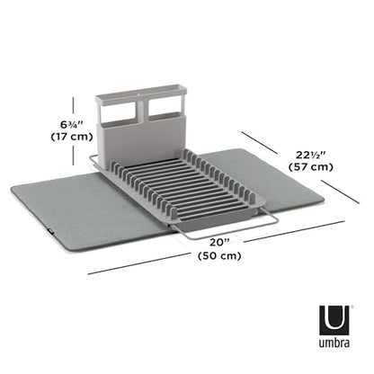 Umbra Udry Dish Rack and Microfiber Drying Mat – Space-Saving Design Folds Up for Easy Storage, Over-Sink Rack, Gray
