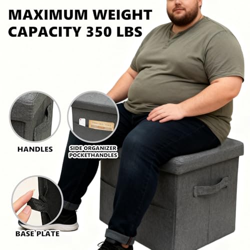 ALASDO Storage Ottoman Footrest Stool Small Ottoman with Storage Foldable Ottomans Foot Rest Footstool Bench for Living Room 17x13x13inches Grey - color: Grey