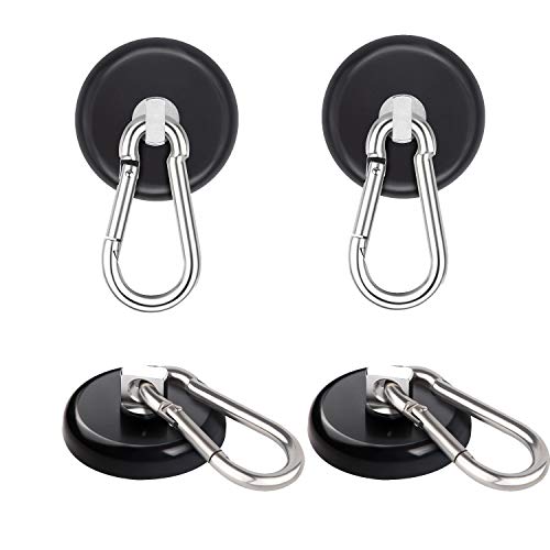 Ant Mag Heavy Duty Neodymium Magnet Hooks with Swiveling Carabiner - 140LBS Capacity, Indoor/Outdoor Use (4 Pack Black) - color: Black, size: Medium Package 4PCS