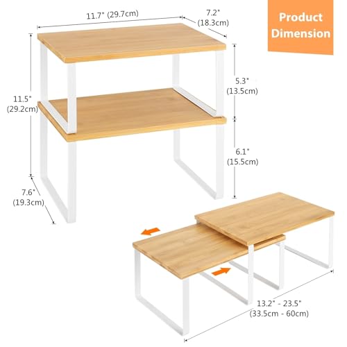 NEX Bamboo Kitchen Cabinet and Counter Shelf Organizer, Stackable & Expandable, Set of 4, White and Natural - color: Cloud White + Natural Beige, size: 11.7''W