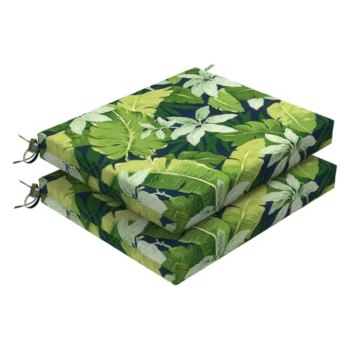 DYTXIII Set of 2 Outdoor Chair Cushions, Water Resistant 18.5"x16"x2" Square Seat Cushion for Patio Dining Chairs, High-Density Replacement Pads for Indoor Outdoor Furniture - Jungle Leaves - color: Jungle Leaves, size: Set of 2