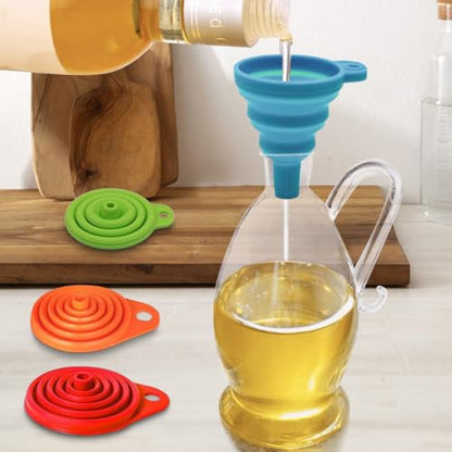 4 Pack Kitchen Funnel, Large and Small, Foldable Silicone Kitchen Gadgets, Food Grade for Kitchen Use Filling Bottles Liquid Oils - color: Multicolor