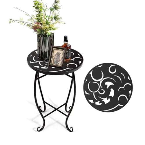 15 Inch Tall Metal Plant Stand Indoor Outdoor, Round Side Table with Swirl Pattern, Rust Resistant Iron Flower Pot Holder for Patio Garden Porch Living Room - color: Cloud Pattern