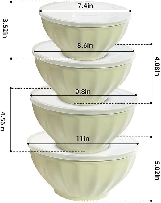 Mixing Bowls with Lids Set,Plastic Prep Bowl with Lid,Mixing Bowl Set for Kitchen Cooking, Baking,Storage Food,4 Big Nesting Bowls and 1 Egg Whisk,Stackable，Green - color: Green