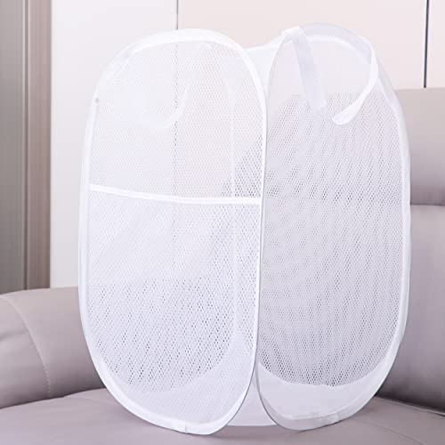 2 Pack Laundry Basket,Foldable Mesh Popup Laundry Hamper with Durable Handle,Easy to Open and Fold for Dorm, Laundry Room, Bedroom, RV(White+ White)… - color: White+ White