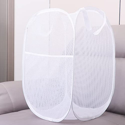 2 Pack Laundry Basket,Foldable Mesh Popup Laundry Hamper with Durable Handle,Easy to Open and Fold for Dorm, Laundry Room, Bedroom, RV(White+ White)… - color: White+ White