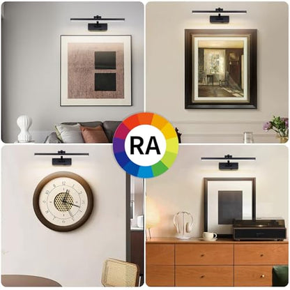 LED Wireless Picture Light with Remote Control,USB Rechargeable Battery Powered Art Lamps,Dimmable,270° Rotate,Timing,15.5 Inch Black Wall Lights for Paintings,Picture Frame,Gallery - color: Battery Operated Black, size: 15.7 Inch