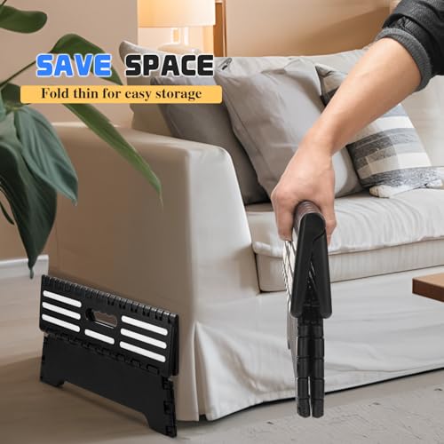5" H Step Stool Foldable, Sturdy Portable Collapsible Stool with Handle1Pcs | Foldable step stool with slip-proof top and carry handle, sturdy enough for adults. Collapsible design fits bathroom, RV, SUV