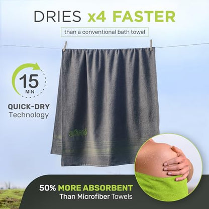 Zumi 100% Cotton Quick Dry Large Travel Towel - Soft, Thin, Compact, Highly Absorbent, Lightweight Camping Towel for Beach, Gym, Bath, Shower, Swimming, Pool, Dorm, RV - Gray - color: Grey Large
