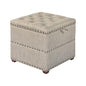 Adeco 18 Inch High Cube Ottoman Storage, Linen Beige Chair Foot Stools with Tray, Upholstered Vanity Stool with Solid Wood Legs - color: Beige With Nails