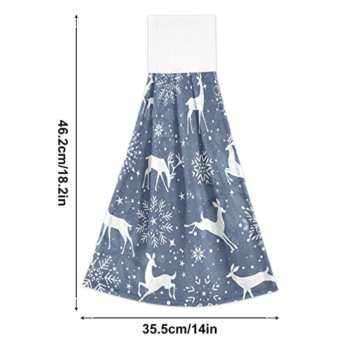 Vnurnrn Hand Towels for Kitchen 2 Pcs Hanging Kitchen Towels Set，Soft Absorbent Tea Bar Dish Cloths Bath Towel for Bathroom Laundry Room (Snowflake and Reindeer) - color: Snowflake and Reindeer