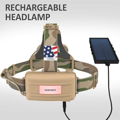 DanForce Camouflaged Headlamp Ultra Bright USB Rechargeable Head lamp. Tactical Head Flashlight Designed Especially for Hunting & Fishing. LED Headlamps LUMINUS 1080 Lumens Headlight with Red Light - color: Proxima