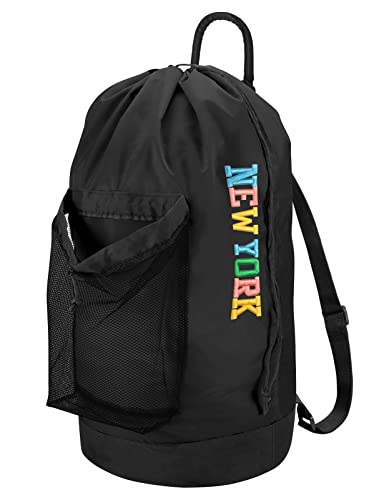 Dalykate Backpack Laundry Bag, Laundry Backpack with Shoulder Straps and Mesh Pocket Nylon Clothes Hamper Bag with Drawstring Closure - color: Black-1