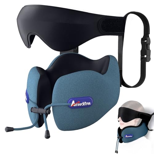 Neck Pillow for Traveling, Travel Pillow for Airplanes with Ergonomic 360° Head Neck Support, Combo with 3D Eye Mask, No Head Bobbing Travel Essentials for Plane,Car,Train,Home-Teal - color: Teal