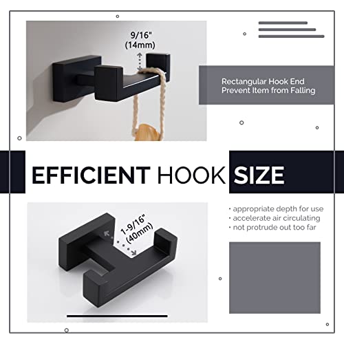 Angle Simple Double Towel Hook Matte Black, SUS304 Stainless Steel Bathroom Towel Holder, Coat Robe Hook Wall Mount - color: Matte Black, size: 1 Pack